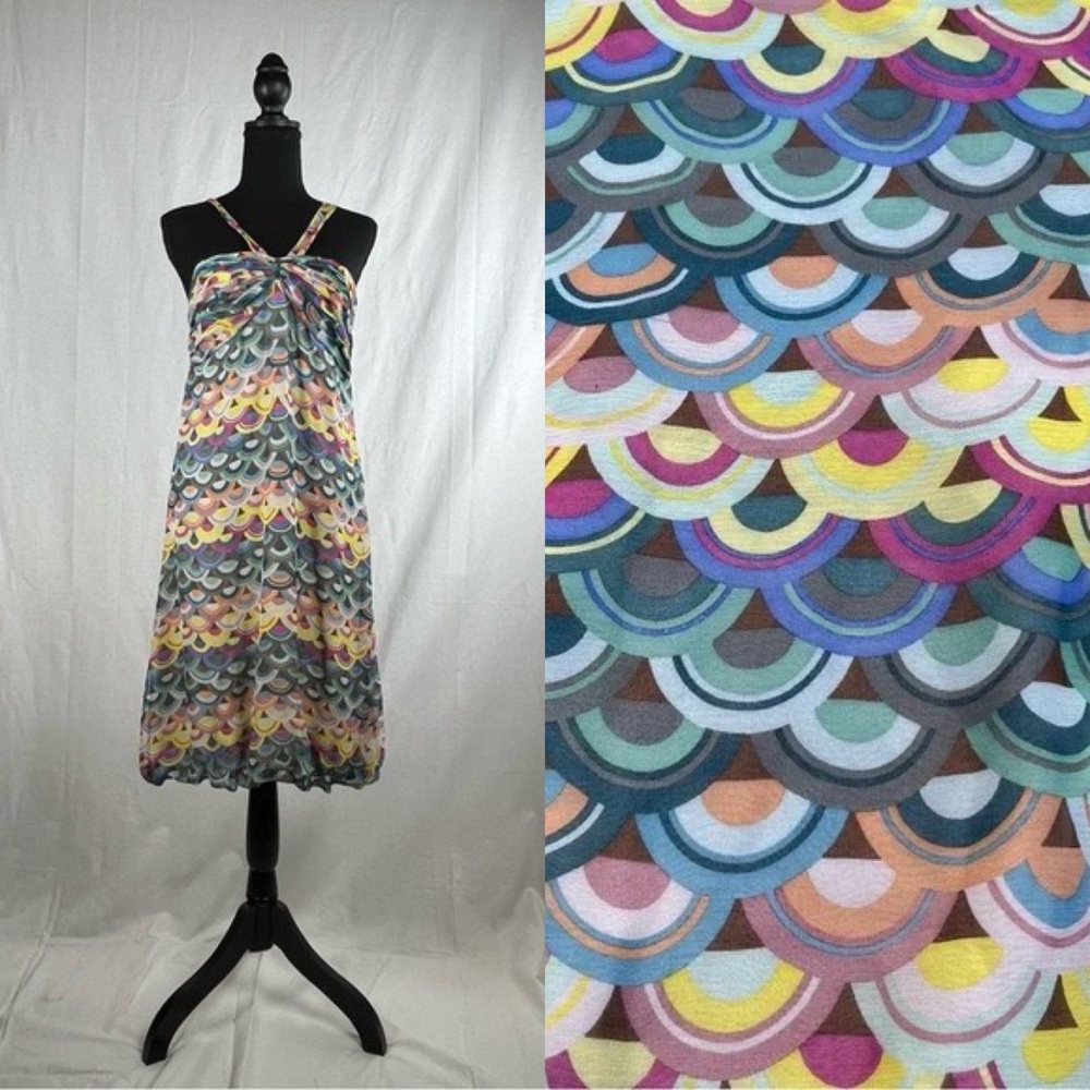 Vintage Tibi Halter Multi Color Halter Silk Bubble Hem Dress Women's Size‎ 6